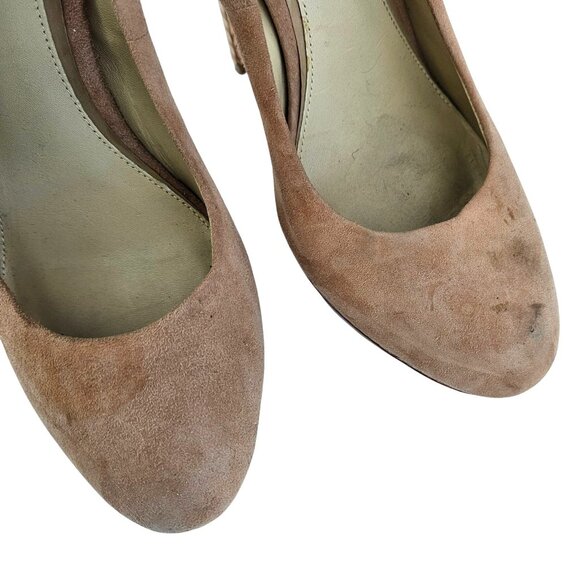 Brian Atwood Suede Platform Pumps in Beige with Pink-Gold Snake Trim – Size 11 - Picture 8 of 15